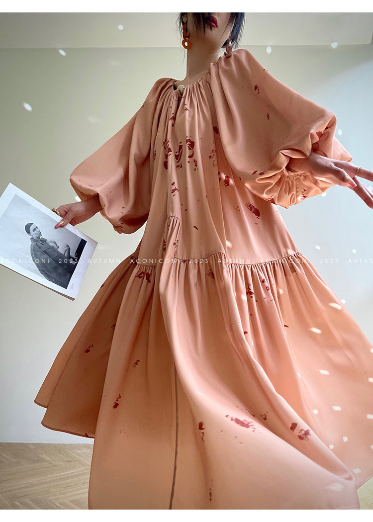 Aconiconi| Autumn Shadow French loose puff sleeve dress, skirt + top - Hefeng Autumn Shadow