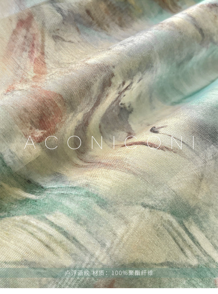 Aconiconi| Louvre Picture Reflection printed halter neck maxi skirt vacation dress - Miinia
