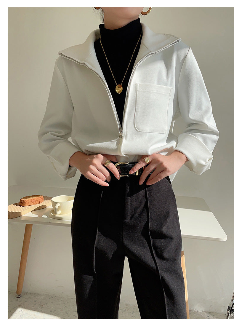 Half zipper white shirt women's autumn shirt- Tiloba