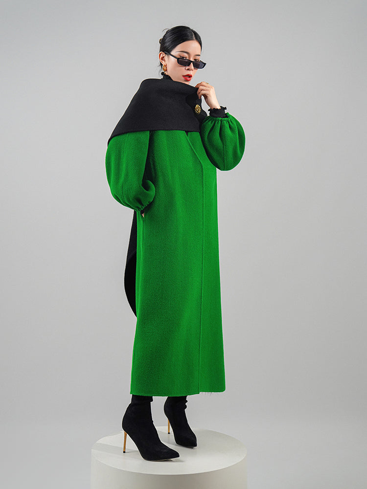 Huanzi designer double-sided cashmere coat mid-length contrast autumn winter wool coat - Time