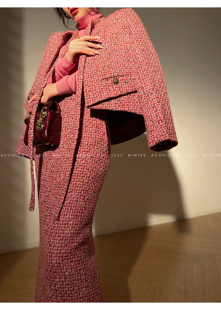 Aconiconi| bright autumn and winter elegant design jacket Skirt - Rose tea