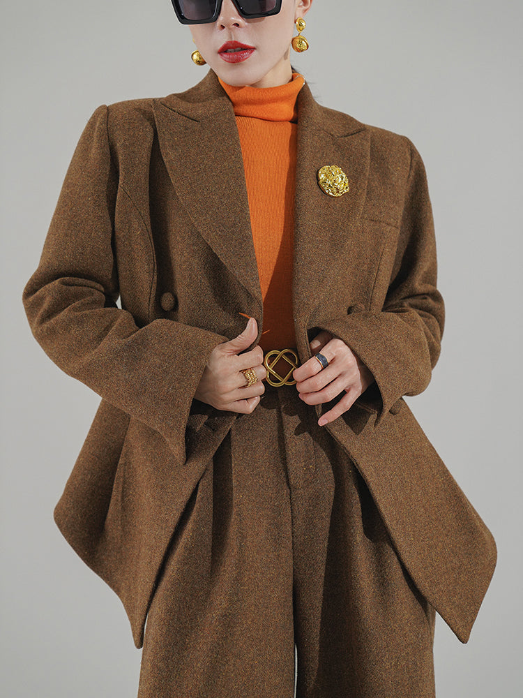 Huanzi worsted wool high-end vintage British women's autumn winter blazer - Tiwe