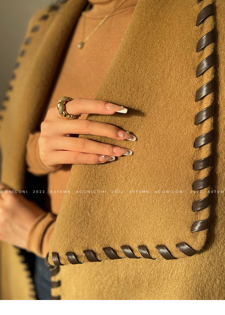 Aconiconi| Full wool coat classic double-sided wool woven belt coat -Nocturne