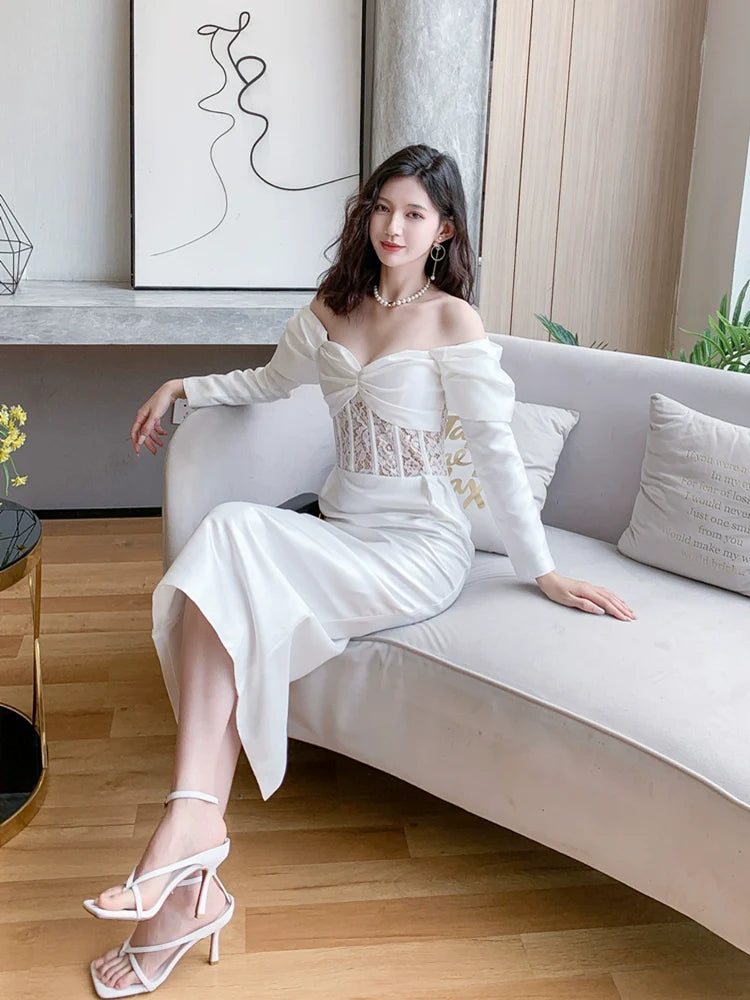 DOLLY Luxury French Style Off Shoulder Long Sleeve Corset Dress-JOLIE