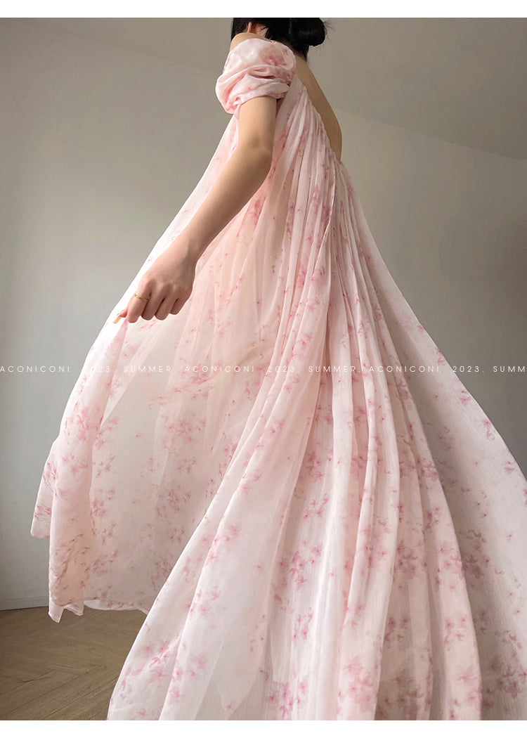 Aconiconi Broken floral slip birdgertons inspired loose dress -Fuso Hibiscus