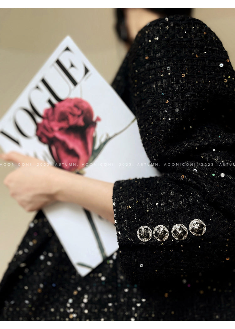 Aconiconi Tweed Sequins Fragrance Dress Skirt Loose Blazer Skirt