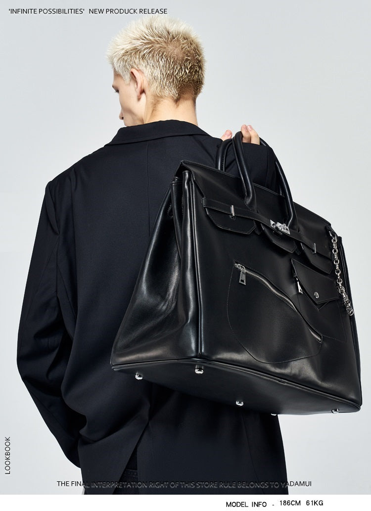 Birkin inspired handmade PU Leather Black tote buckle men/women's weekender travel overnight weekend handbag