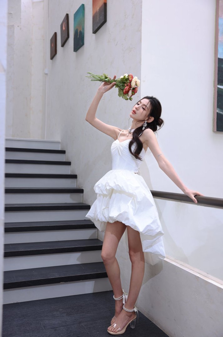 DOLLY Luxury White Sleeveless Short Puffy Chic Birthday Dress-YOYO