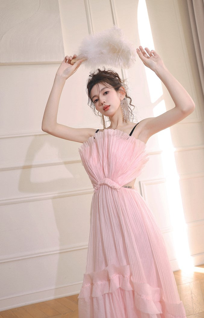 DOLLY Luxury Sleeveless Backless Strap Handmade Pleated Party Dress-GINA