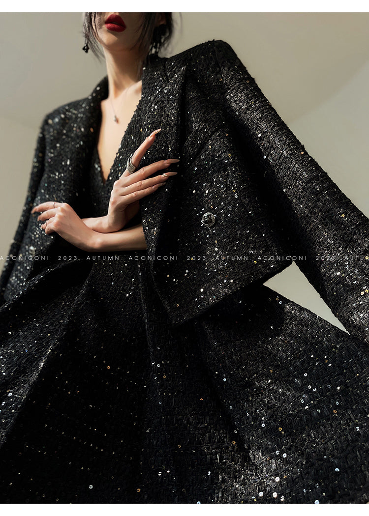 Aconiconi Tweed Sequins Fragrance Dress Skirt Loose Blazer Skirt