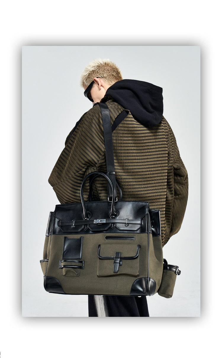 Army green Retro birkin inspired handmade canvas men business travel tote women weekender travel overnight weekend handbag