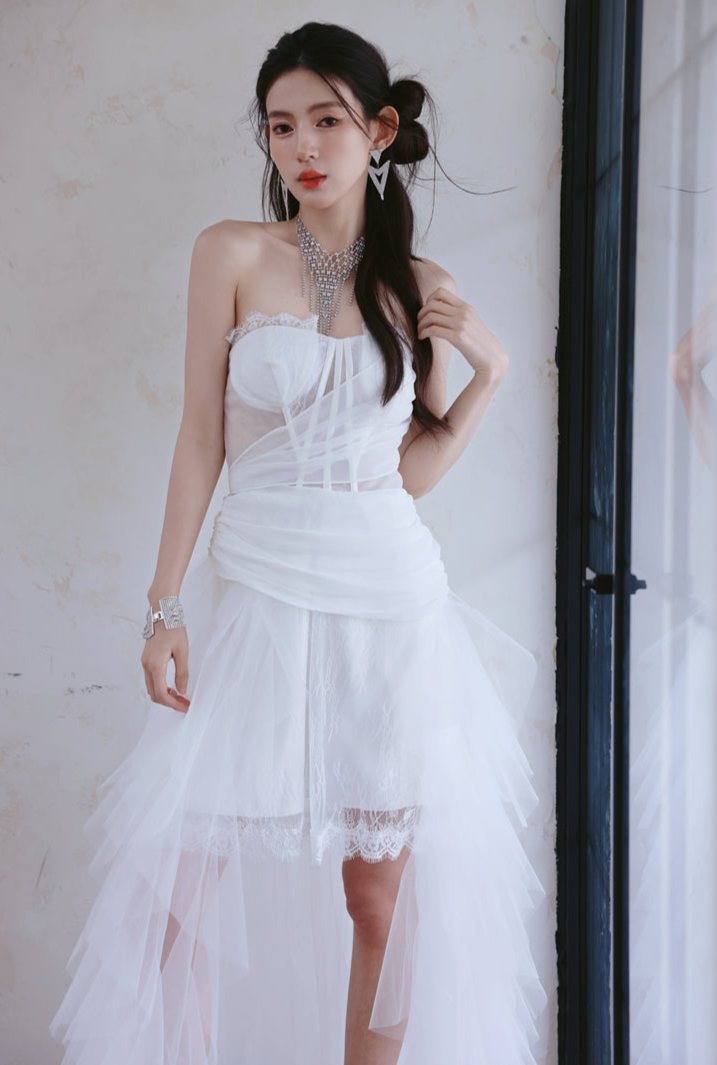 DOLLY Elegant White Two Piece Bandeau Wedding Dress-MUNA