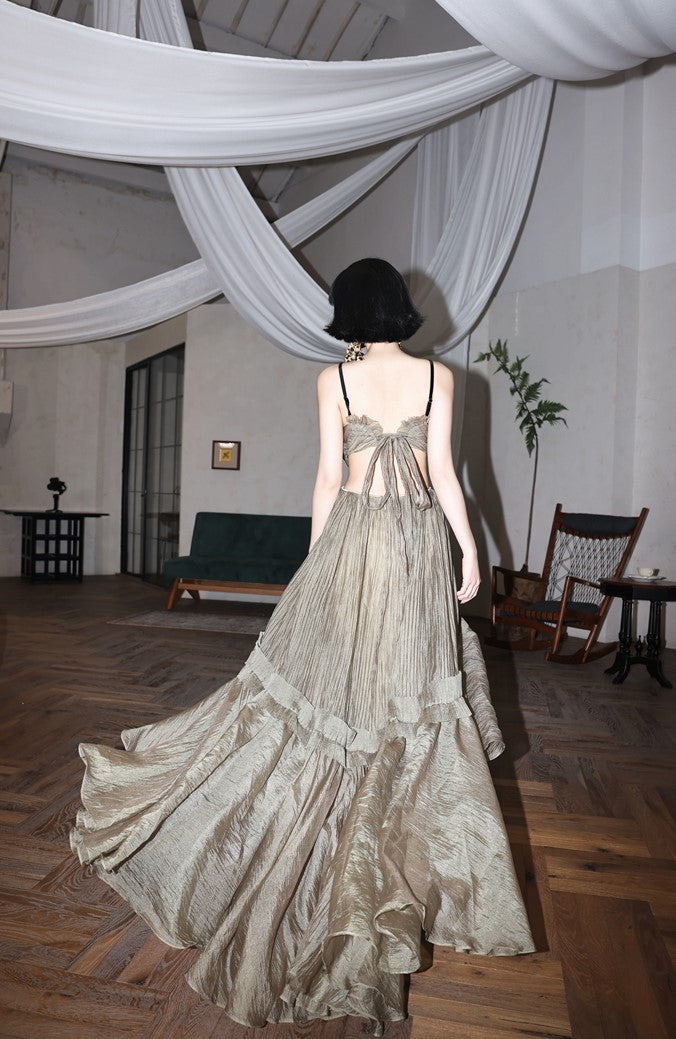 DOLLY Luxury Sleeveless Backless Strap Handmade Pleated Party Dress-GINA