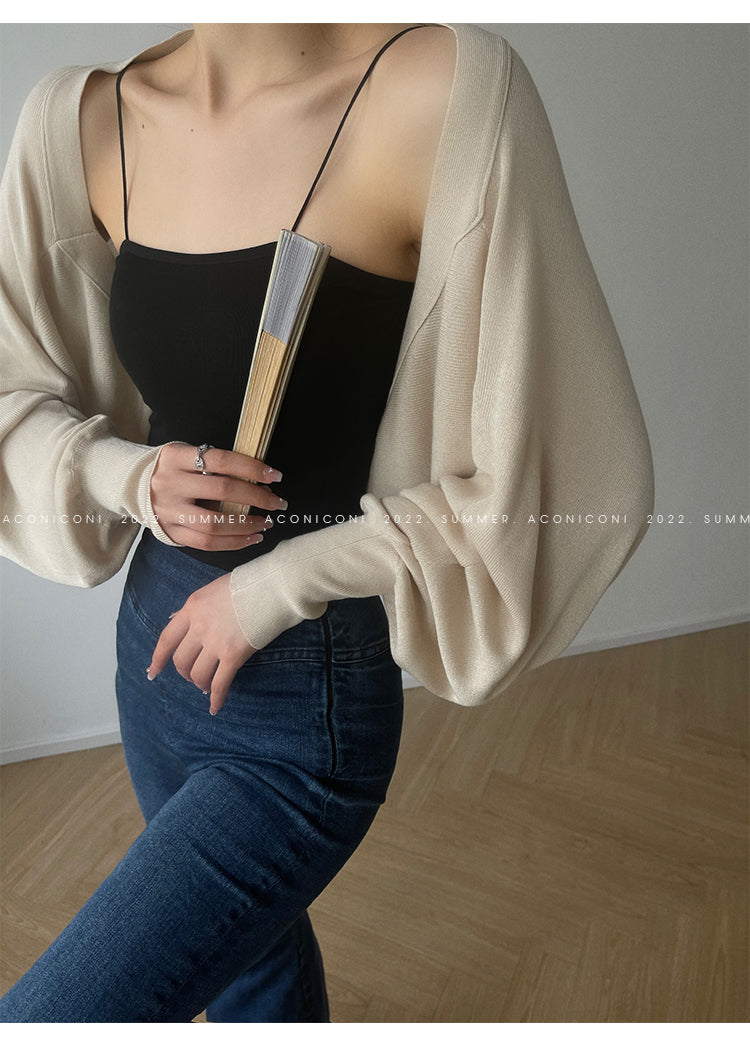 Aconiconi Elegant Bat Style Long Sleeve Chic Versatile Cardigan-Jessica (vvv)