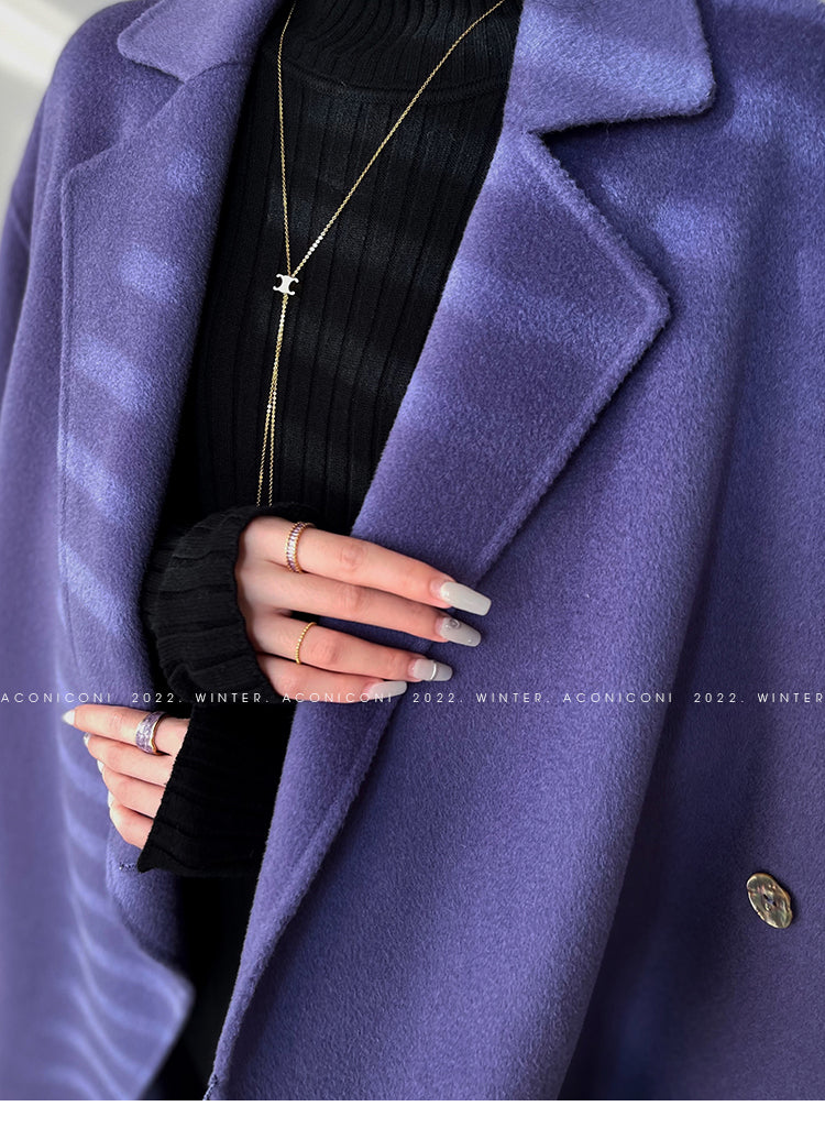 Aconiconi Long Double-Sided High-End Full Wool Purple Coat - Mel Dream