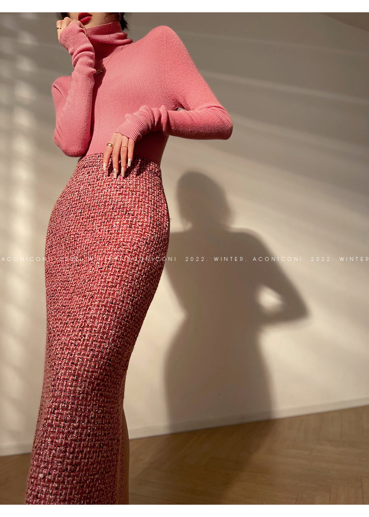 Aconiconi| bright autumn and winter elegant design jacket Skirt - Rose tea