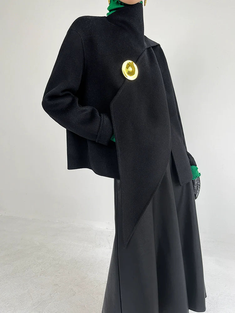 Huanzi wool tweed autumn winter short cashmere double-sided coat - Talfy