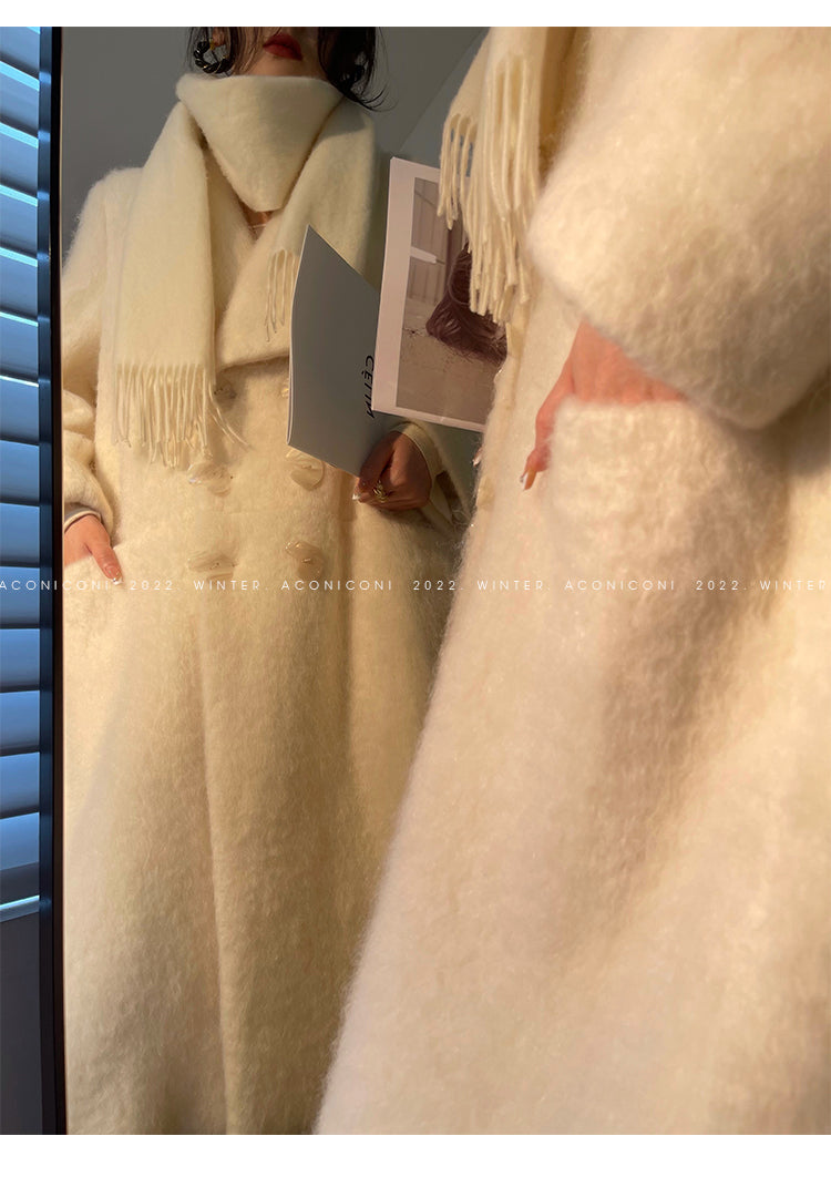 Aconiconi|Thick korean white winter Long Wool Coat - Ting Tea