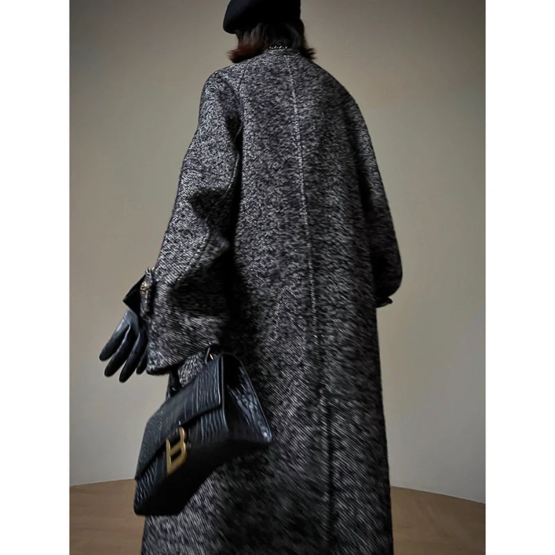 Luxury full Winter Coat Bubble gum Pink Inkstone wool long coat - Lanshan