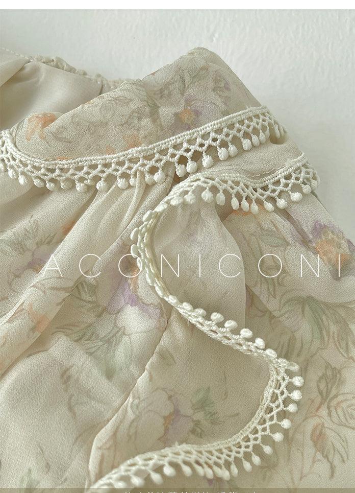 Aconiconi Elegant V-Neck Palace Sleeve Short layered  Dress-Lanshan Qimeng