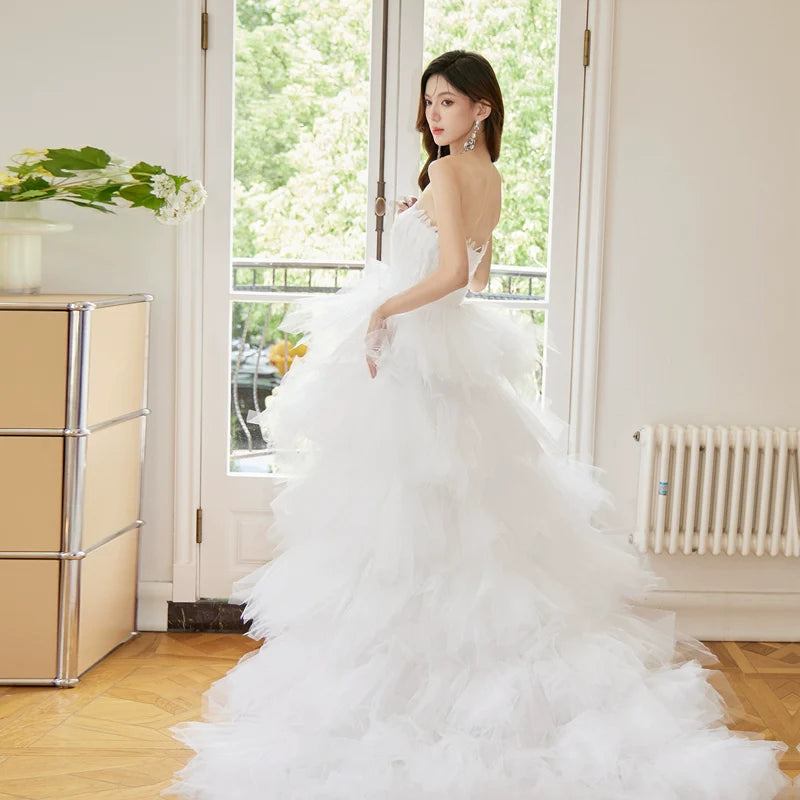 DOLLY Luxury White Feather Tube Top Sleeveless Trail Wedding Dress-ATH ORUMATORU DOLLY Luxury White Feather Tube Top Sleeveless Trail Wedding Dress-ATH ORUMATORU