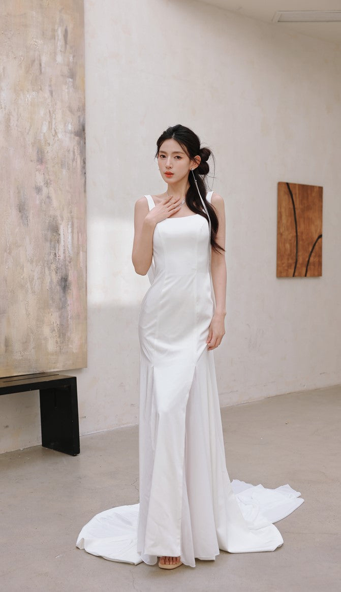 DOLLY Luxury White Graceful Sleeveless Square Collar Wedding Dress-MARY