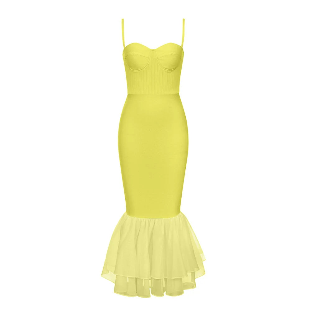 DOLLY Elegant Nude French Style Sleeveless Ruffle Fish Tail Dinner Dress-AMALIA