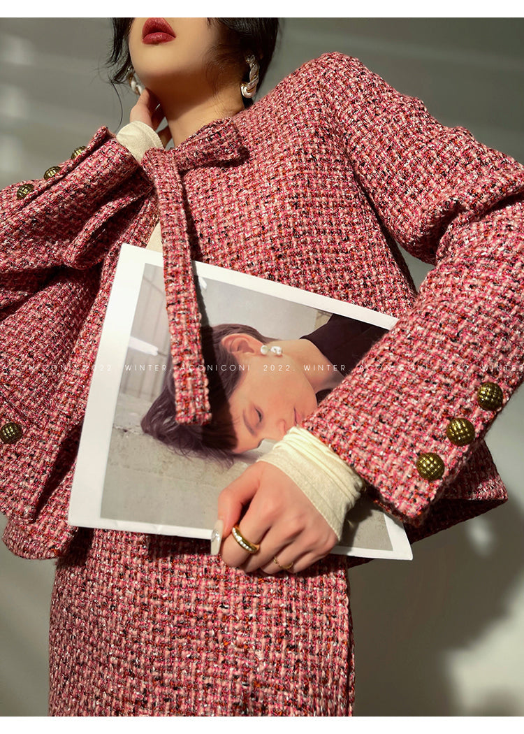 Aconiconi| bright autumn and winter elegant design jacket Skirt - Rose tea