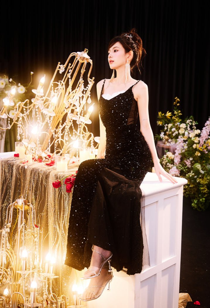 DOLLY Luxury Black Sleeveless Sequin High Waist Fish Tail Sexy Evening Dress-LYRA