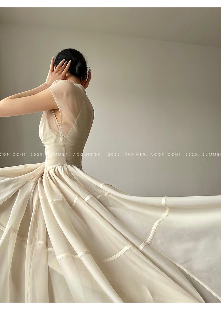 Aconiconi|high-end V-neck exquisite printed tea summer dress- Yufu fairy