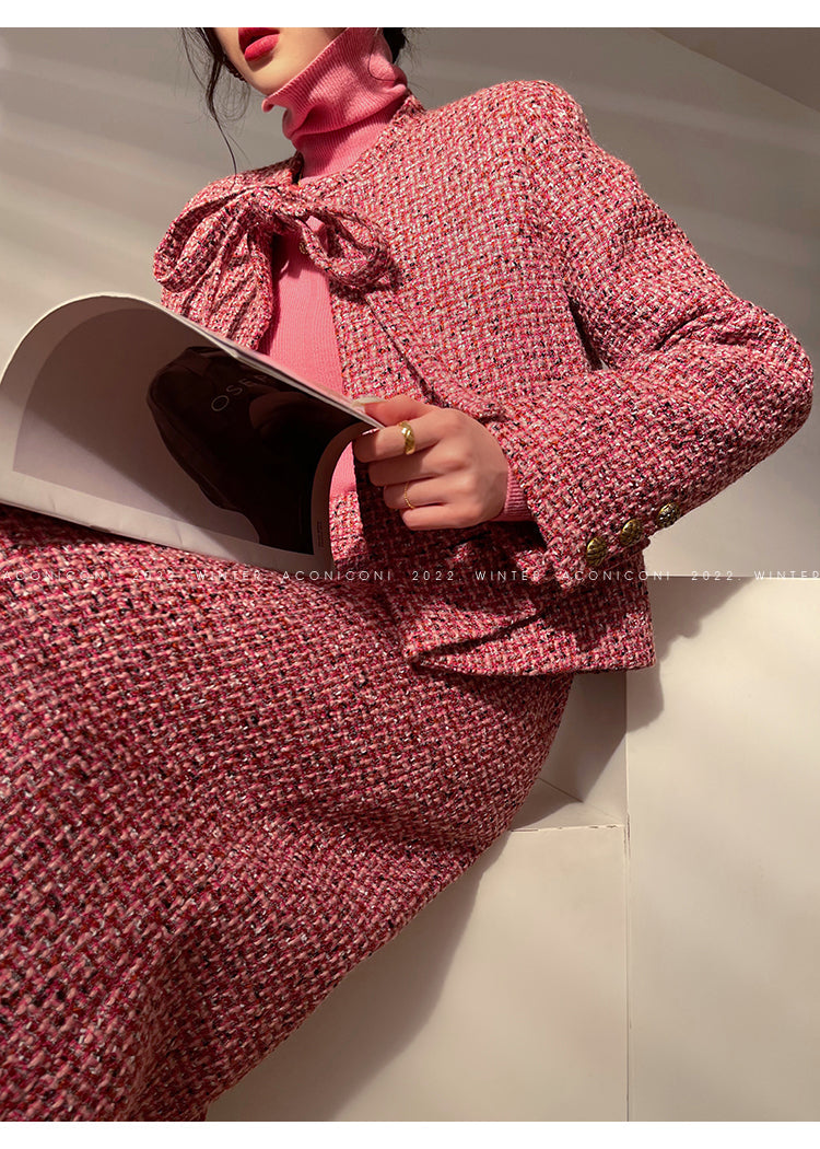 Aconiconi| bright autumn and winter elegant design jacket Skirt - Rose tea