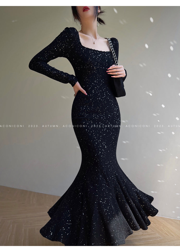 Aconiconi| Mermaid minimal sequin knitted sweater dress - Cace