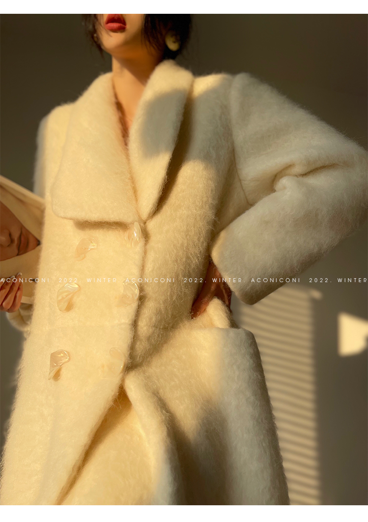 Aconiconi|Thick korean white winter Long Wool Coat - Ting Tea