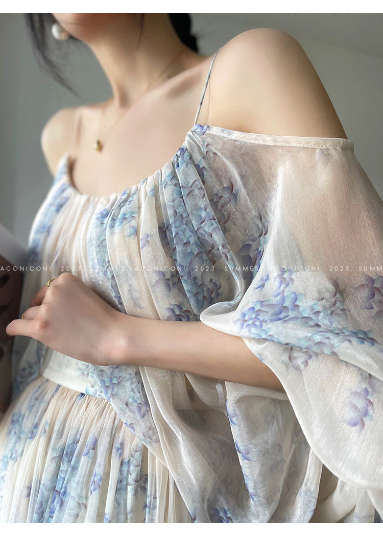 Aconiconi| Slip Off-the-Shoulder Top Skirt - Flower fairy