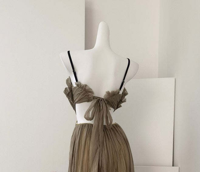 DOLLY Luxury Sleeveless Backless Strap Handmade Pleated Party Dress-GINA
