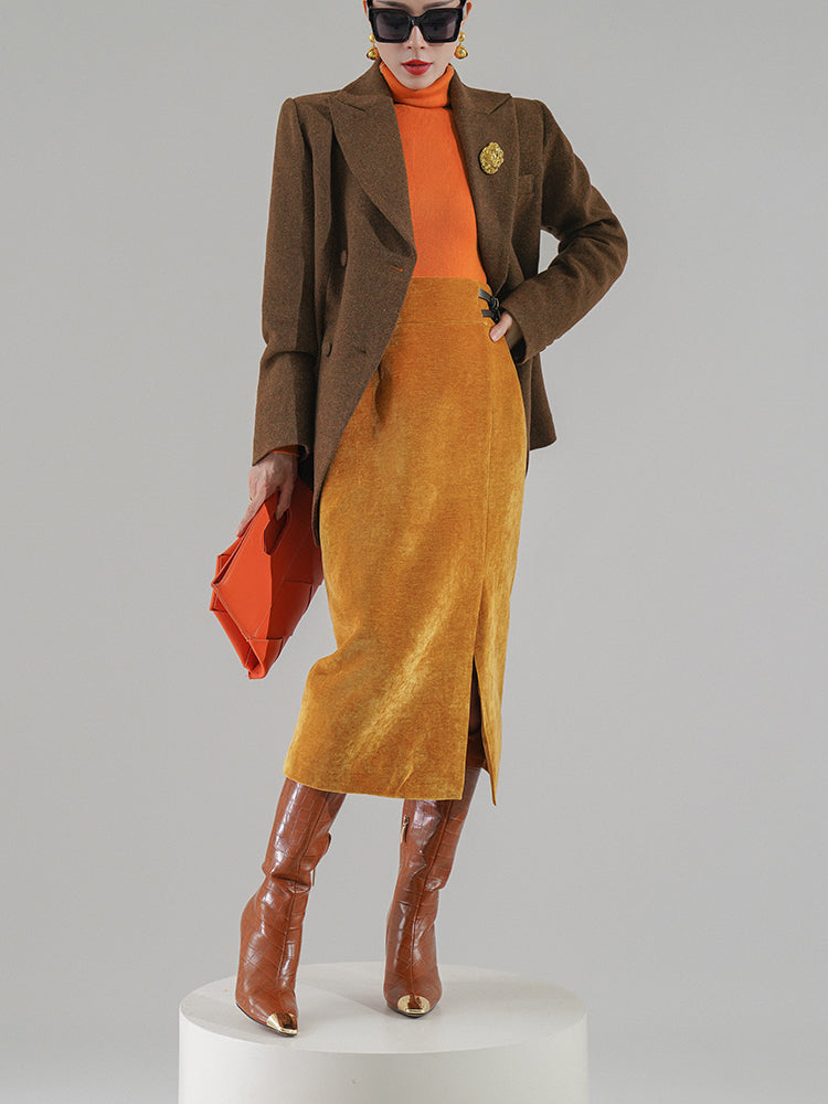 Huanzi worsted wool high-end vintage British women's autumn winter blazer - Tiwe