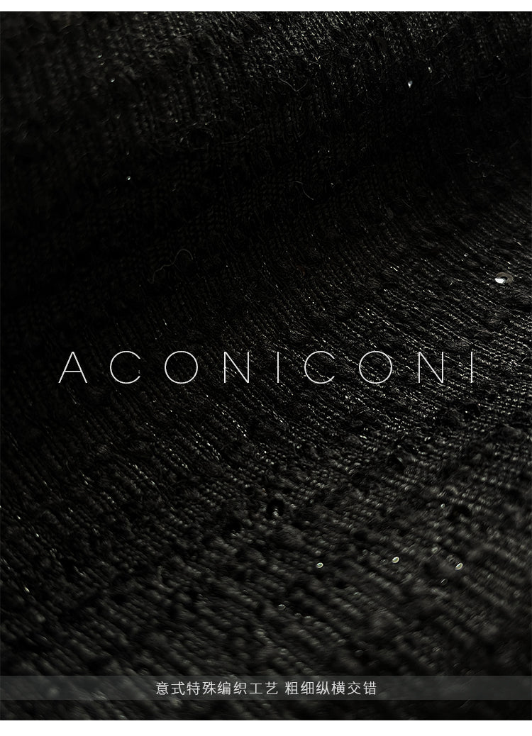 Aconiconi Elegant Black Retro High Waist Diamond Tassel Chic Skirt- Shallow Light