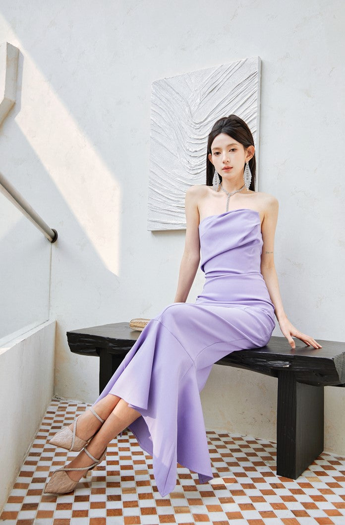 DOLLY Luxury Light Purple body con Taro Tube Top Fishtail Dress-ALERO