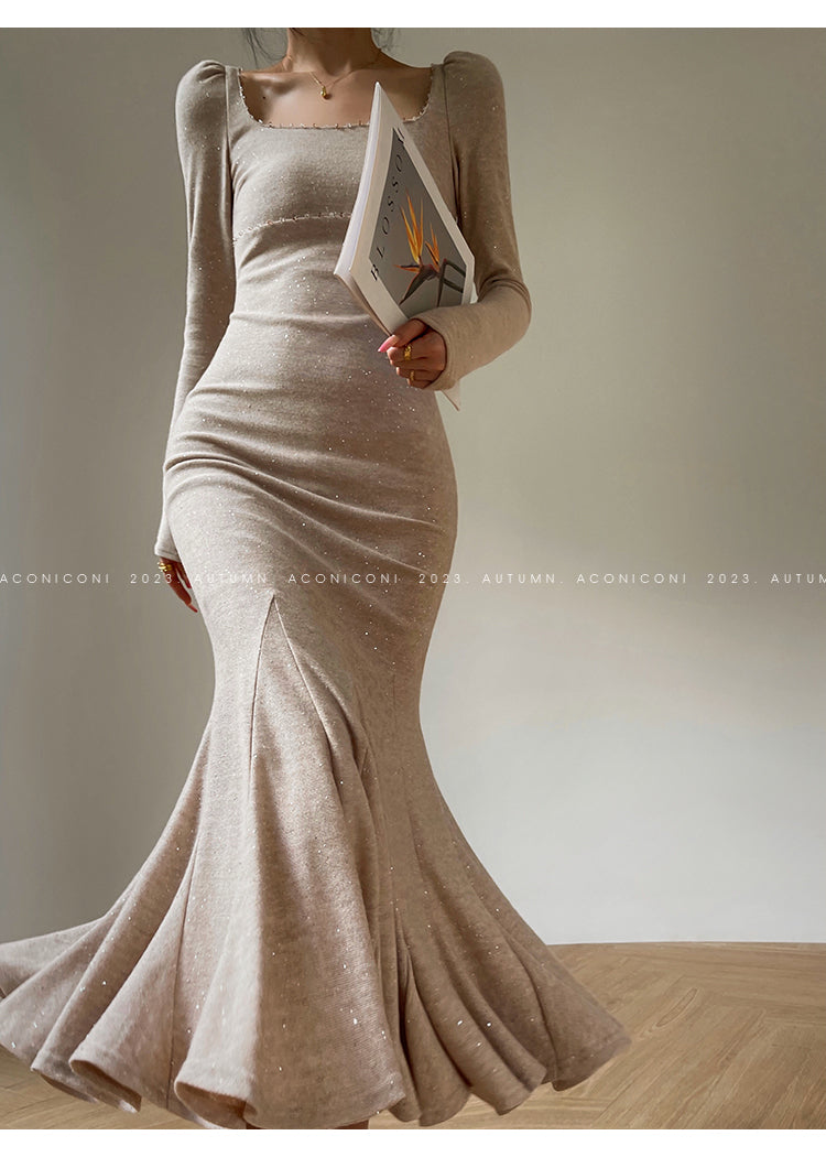 Aconiconi| Mermaid minimal sequin knitted sweater dress - Cace