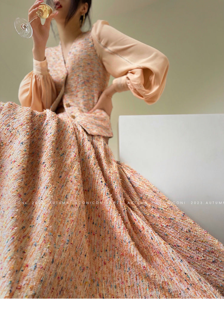 Aconiconi| Tweed, high-end vest, shirt,, high-waisted skirt - Anabelle