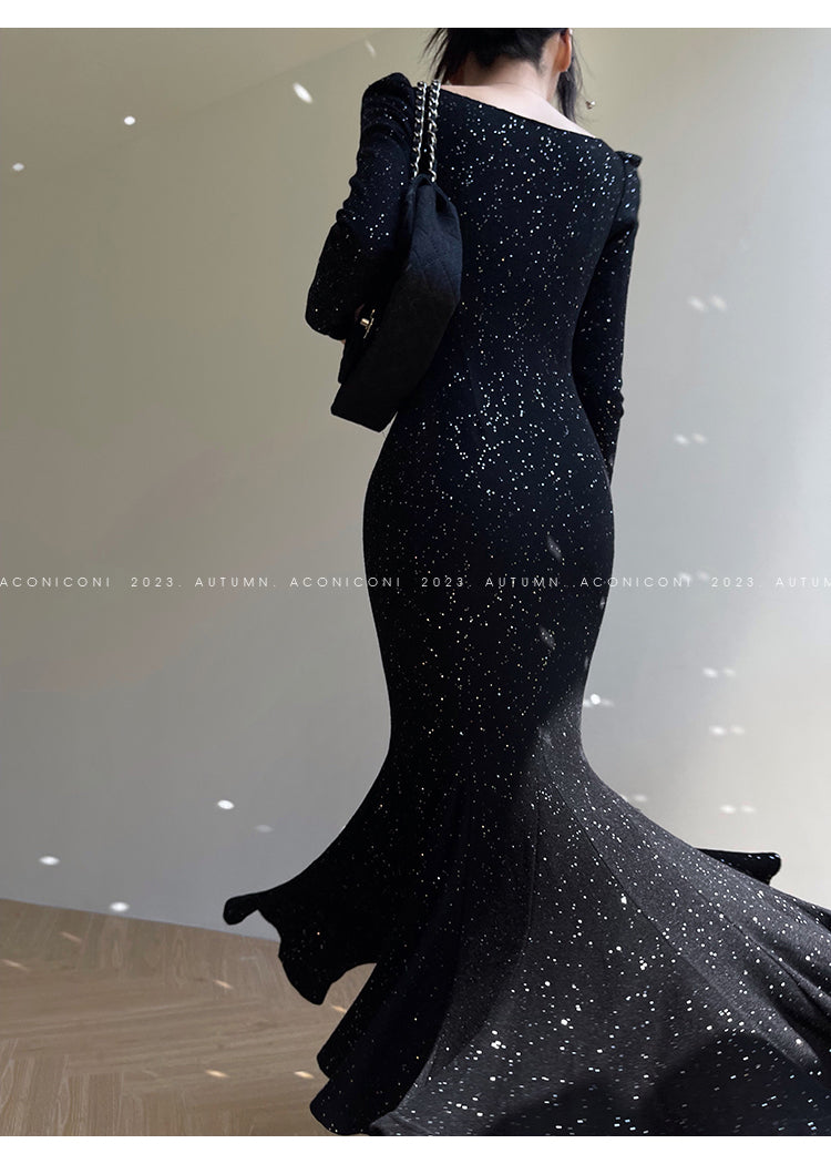 Aconiconi| Mermaid minimal sequin knitted sweater dress - Cace