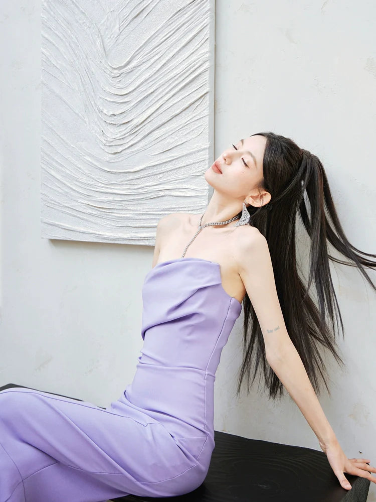 DOLLY Luxury Light Purple body con Taro Tube Top Fishtail Dress-ALERO