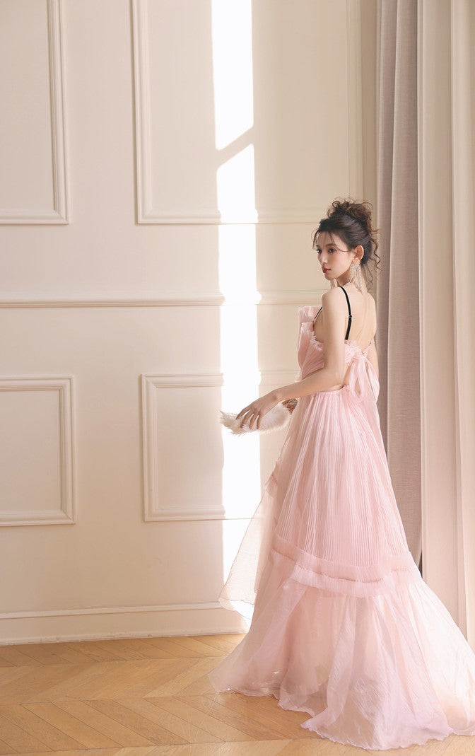 DOLLY Luxury Sleeveless Backless Strap Handmade Pleated Party Dress-GINA