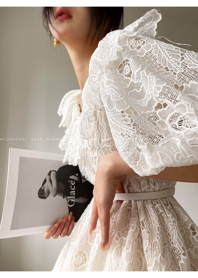 Aconiconi Heavy ruffled lace skirt top - Begonia