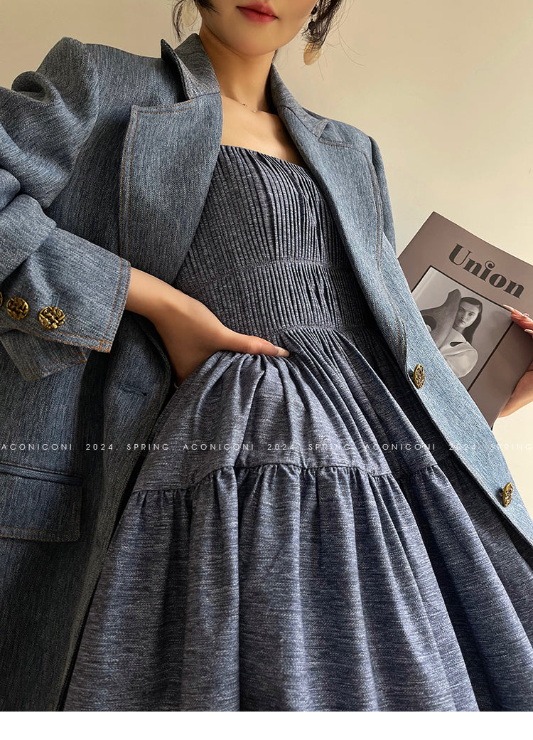 Aconiconi Elegant Blue Sleeveless High Waist Mini Tutu Dinner Dress - Sunset and Whale