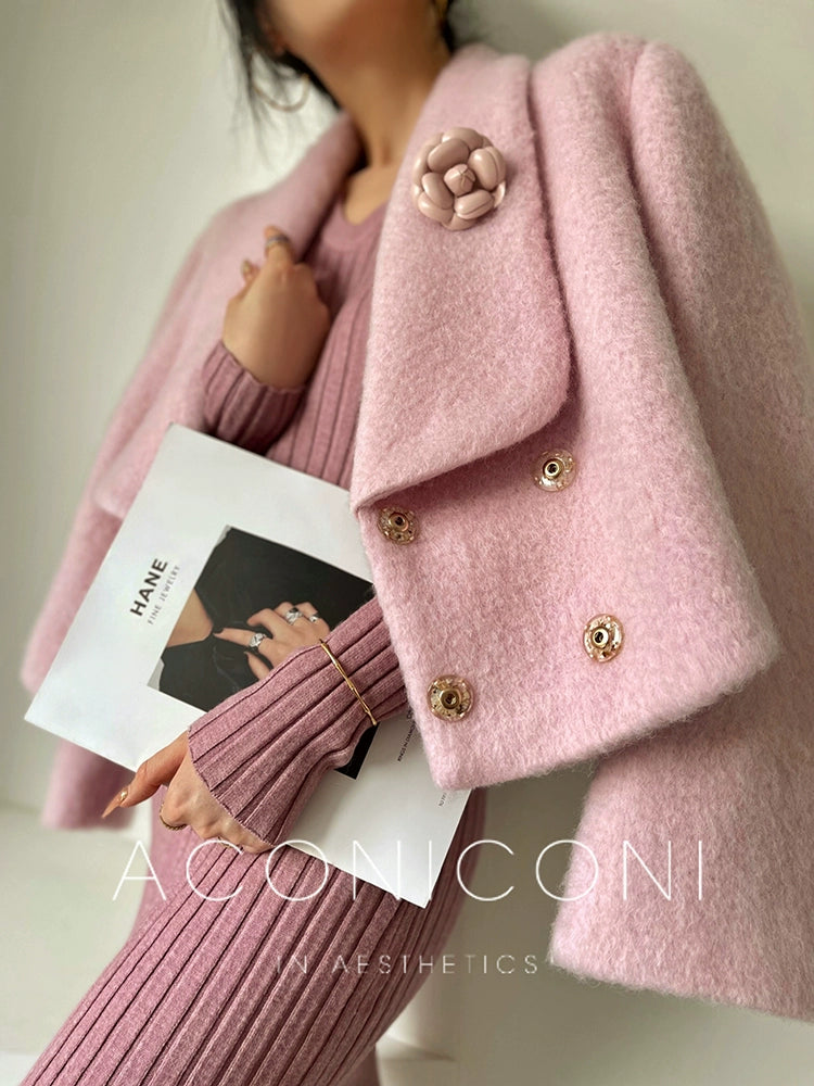 Aconiconi Pink Peach wool winter premium long short short coat - Hellion