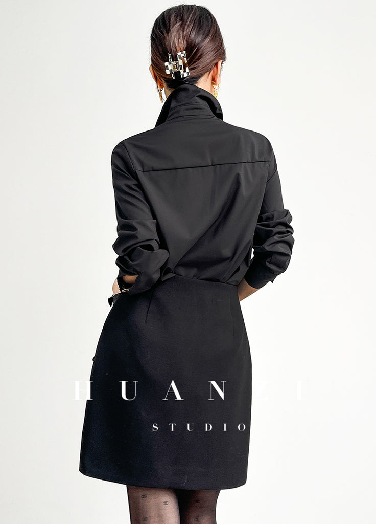 Huanzi Autumn winter foreign style zipper high-waist skirt - Riwre
