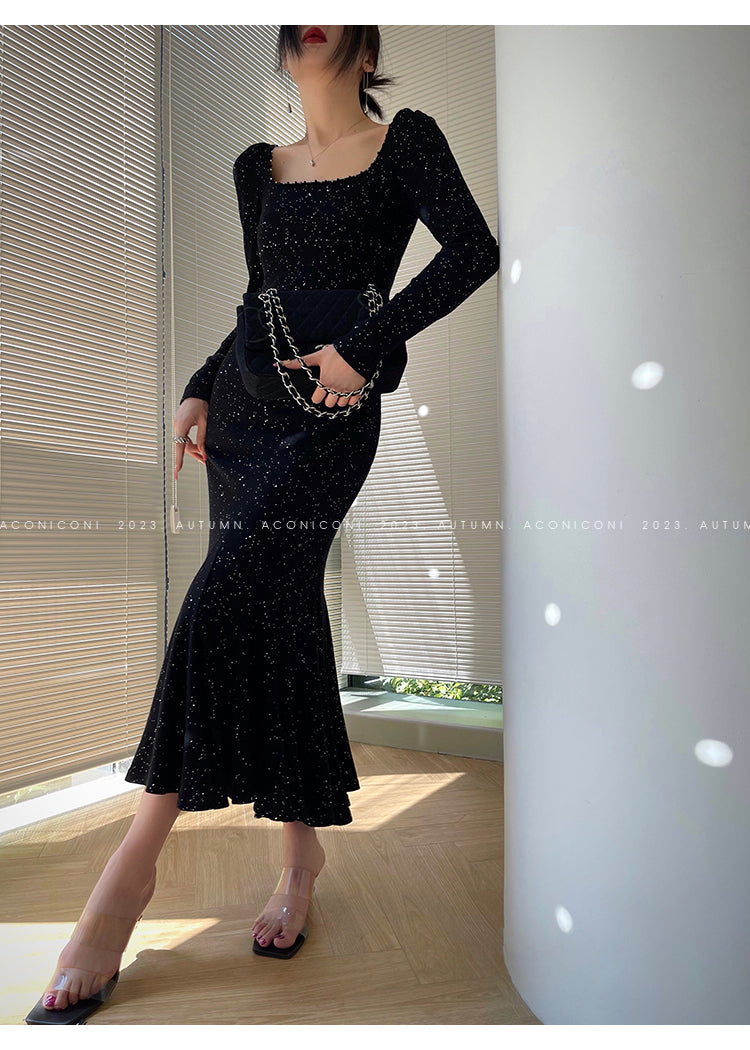 Aconiconi| Mermaid minimal sequin knitted sweater dress - Cace