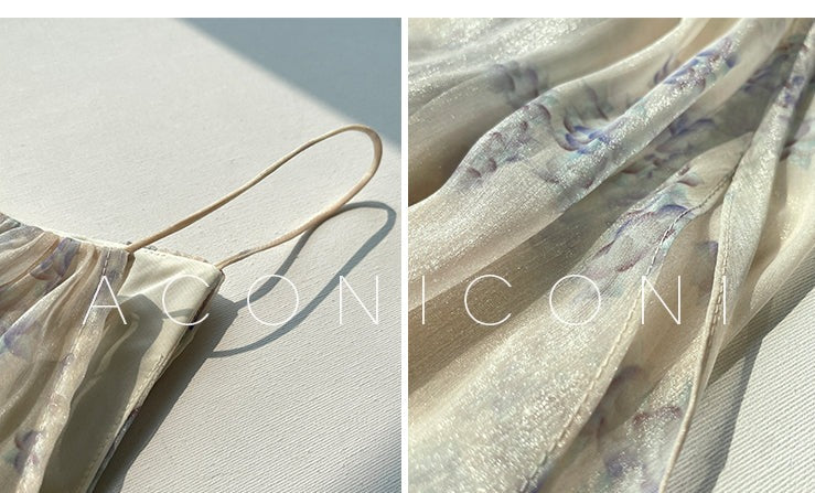 Aconiconi| Slip Off-the-Shoulder Top Skirt - Flower fairy