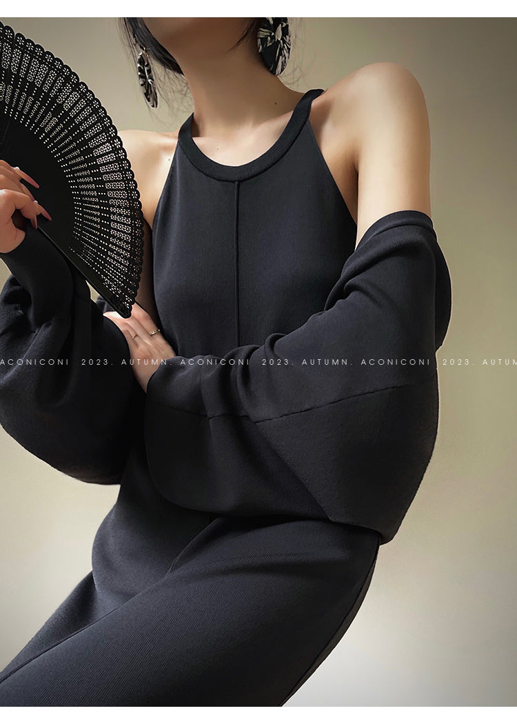 Aconiconi| Knitted dress suit + classic shawl versatile cardigan - Paris